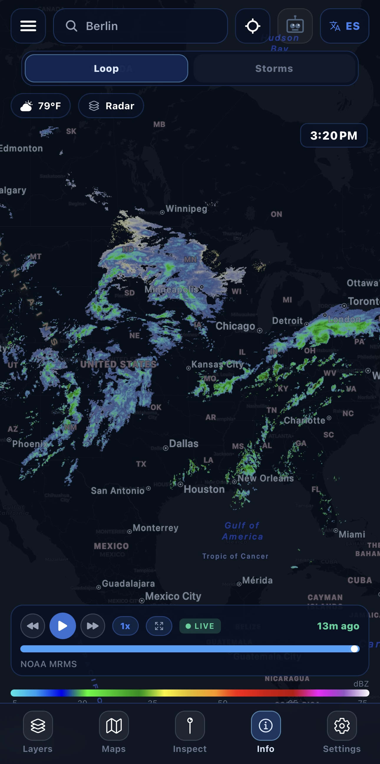 AERI radar loop screenshot